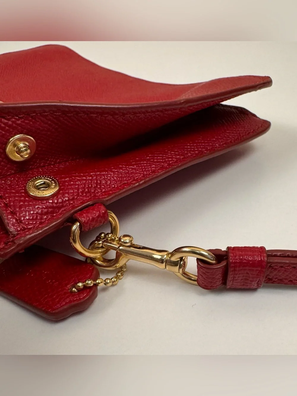 Coach Double Zip Wristlet Wallet Crossgrain Leather True Red Gold